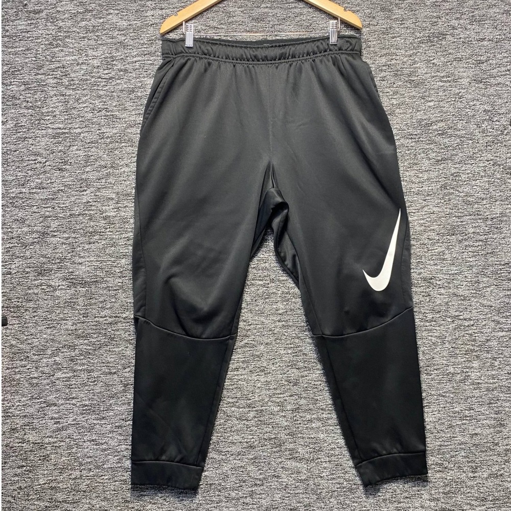 VTG Nike Dri FIT Big Swoosh Track Pants XL Black Tapered Joggers Athletic
